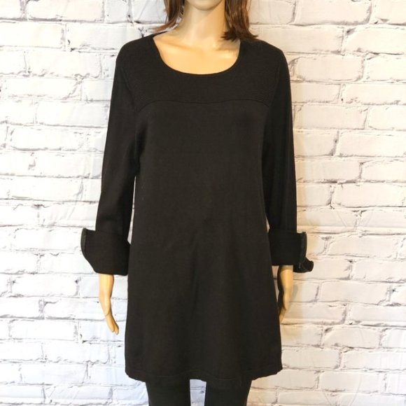Alfani, Black long sleeve tunic sweater with zipper detail at the cuffs - Picture 5 of 11